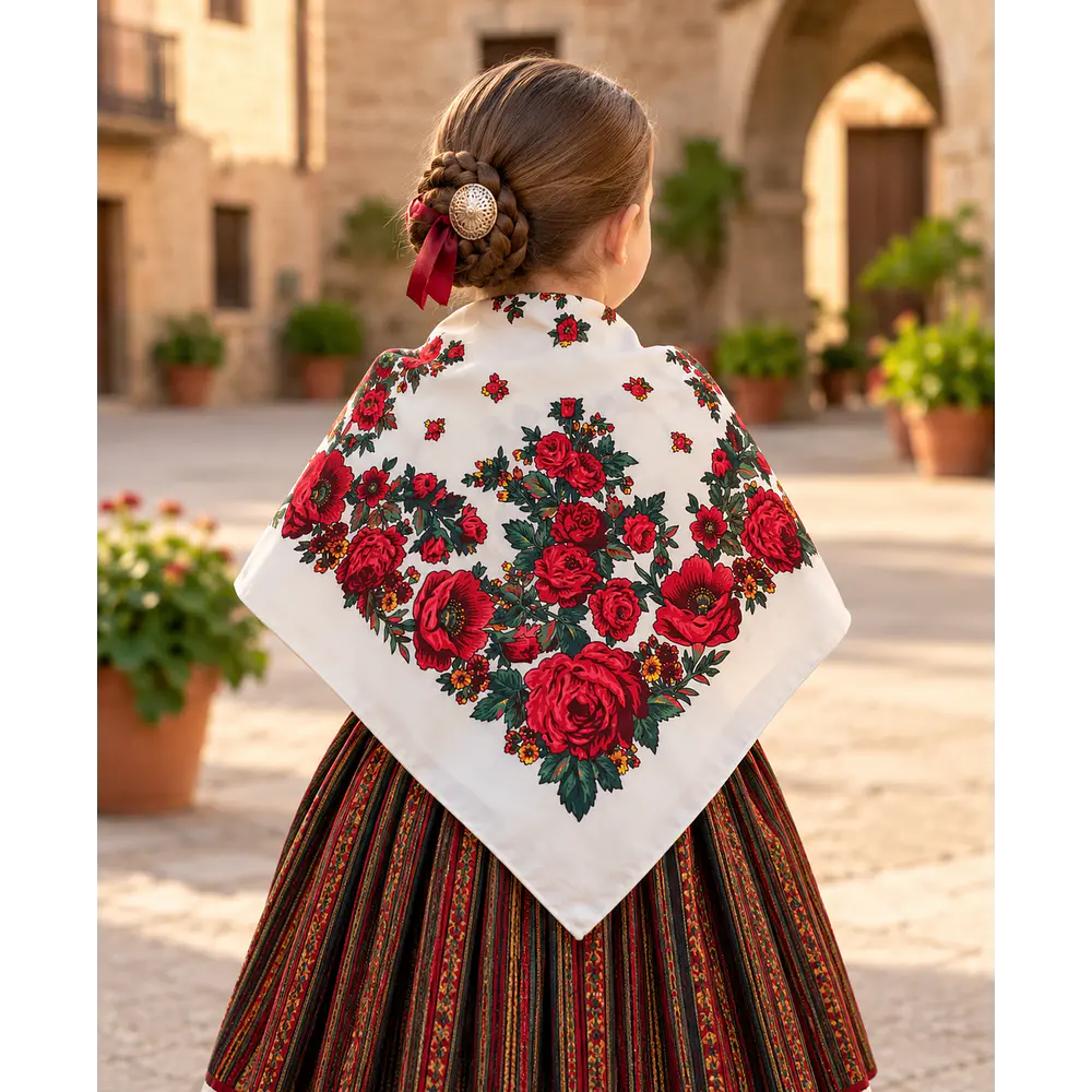 Mantón regional para niña 70x70 cm - Color Crema