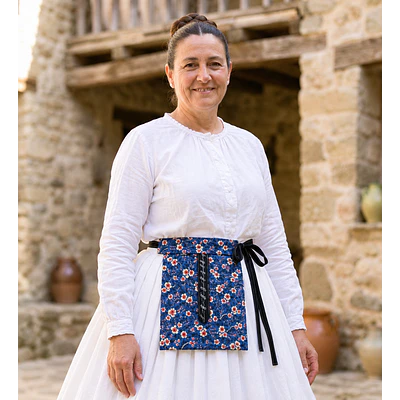 Faltriquera tradicional para falda  Diseño floral azul