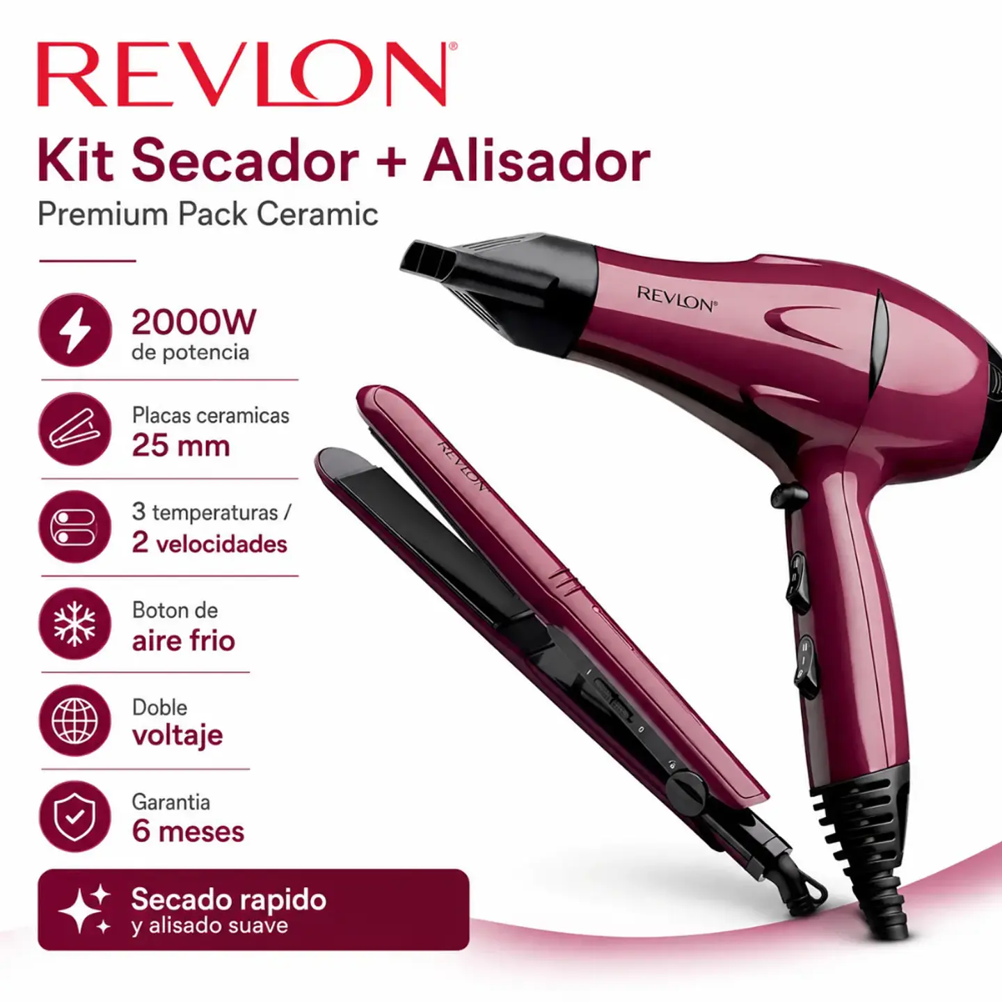 Combo Revlon Secador 2000W + Plancha Alisadora Cerámica 4