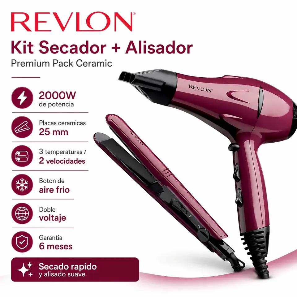 Combo Revlon Secador 2000W + Plancha Alisadora Cerámica 4