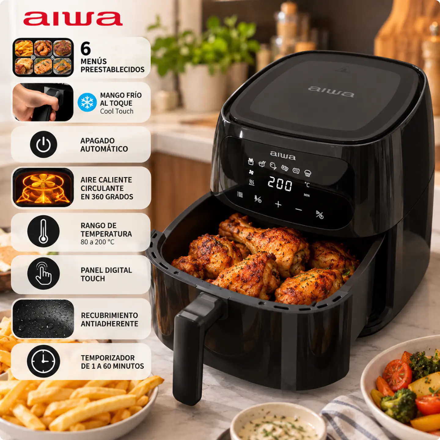 Freidora de Aire AIWA AWFK60 6L Digital 1300W 6