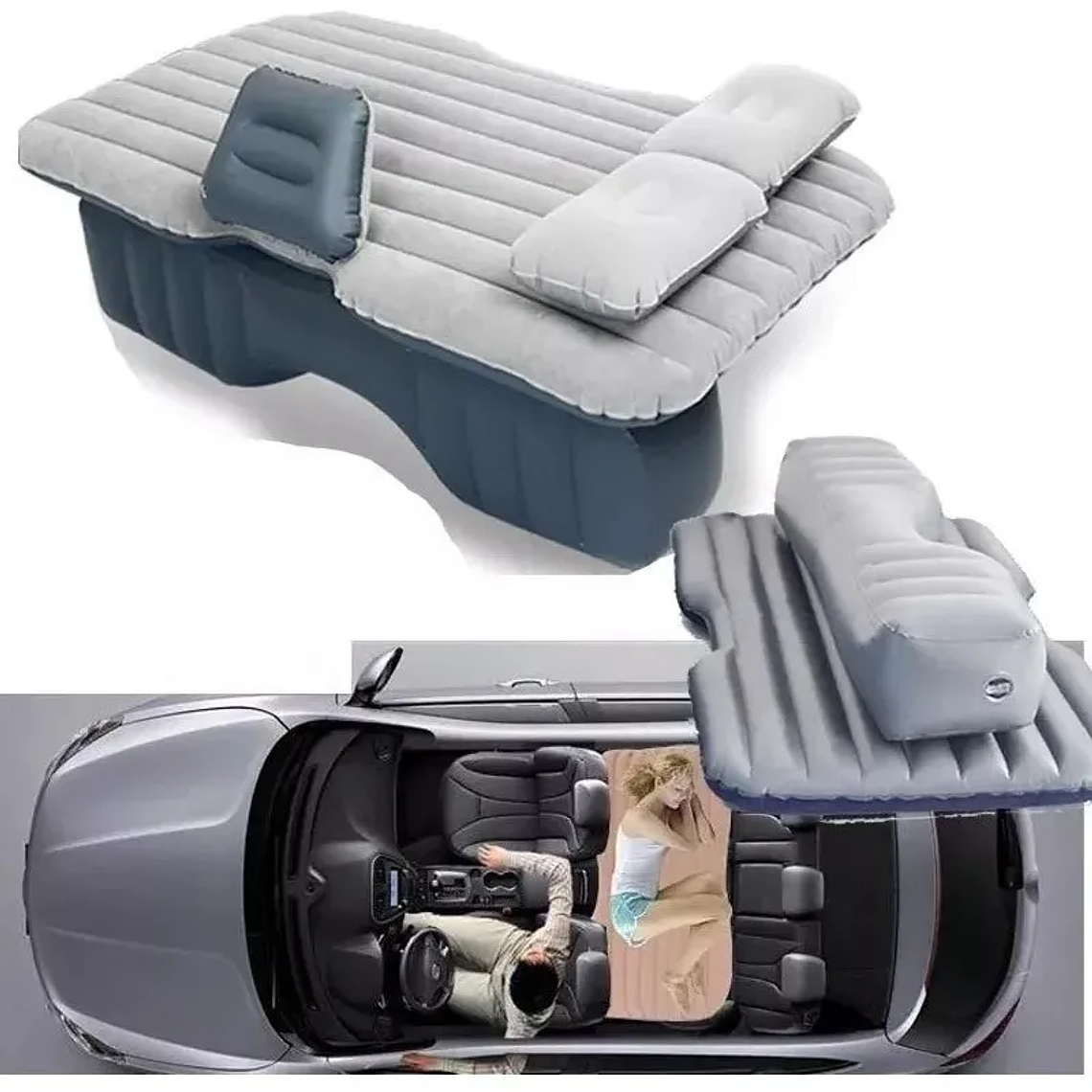 Colchon Inflable Con Compresor 12v Y 2 Almohadas Para Auto 1
