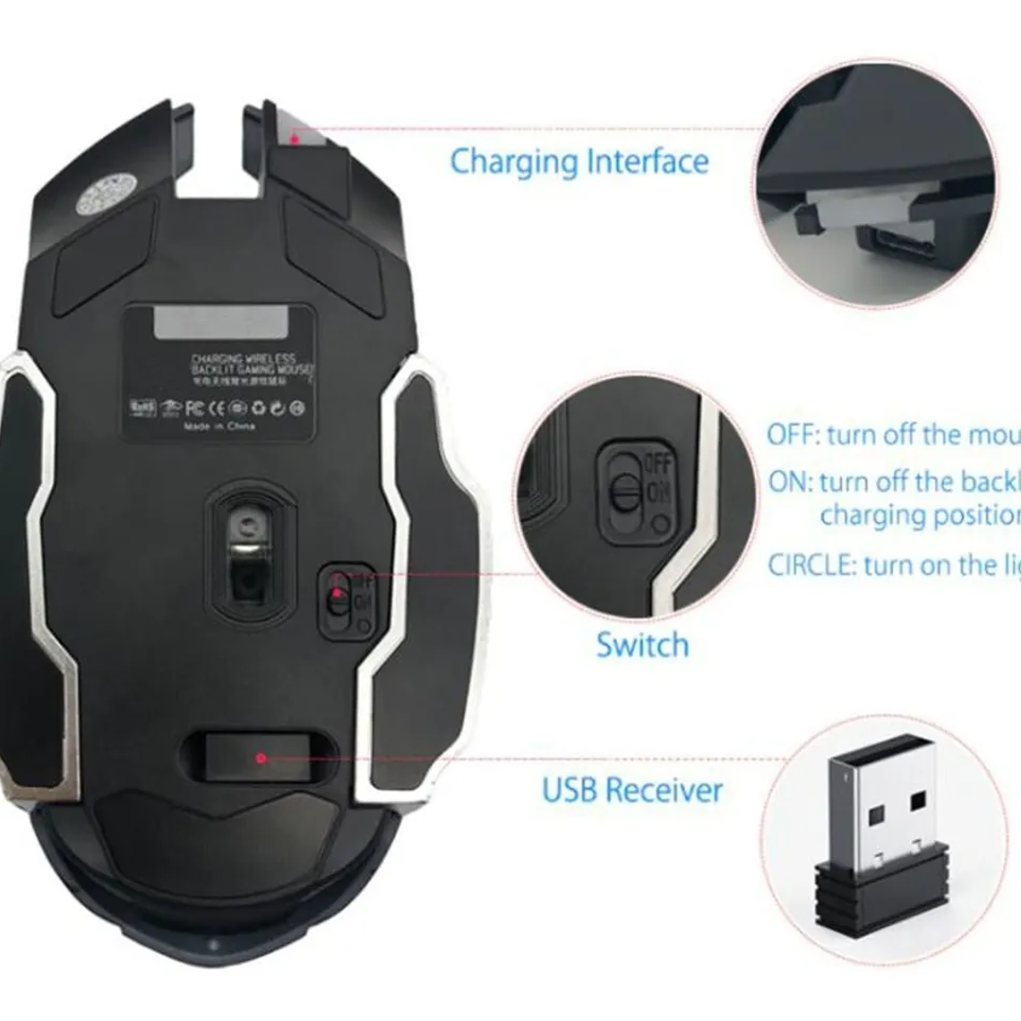 Mouse Gamer Inalámbrico Recargable Iluminado Rgb 4