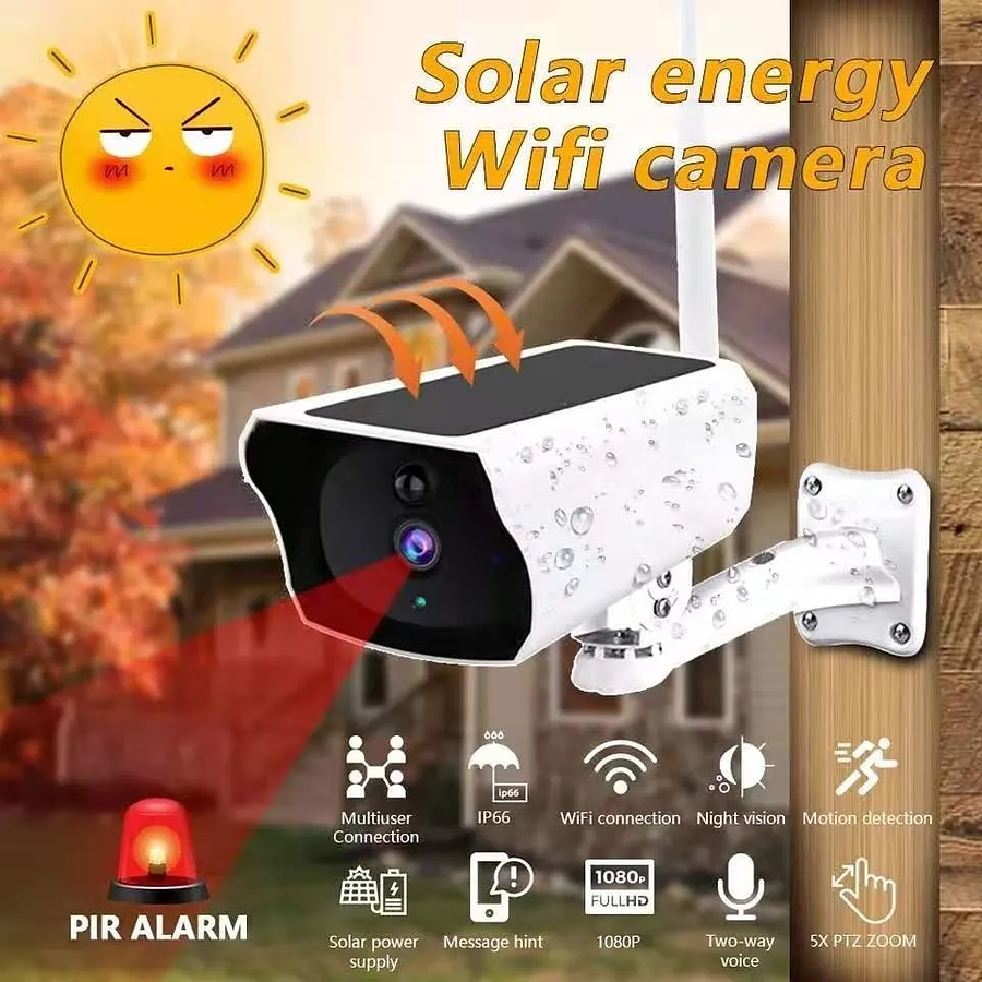 Cámara Exterior Solar Ip Wifi Seguridad 1080p Full Hd
