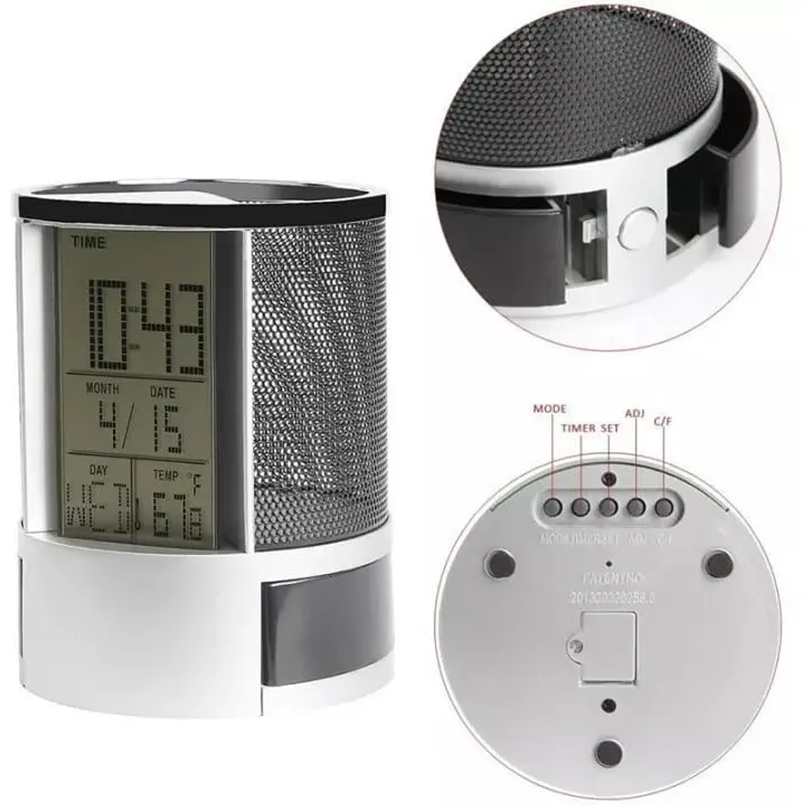 Organizador Bolígrafo Portalápices Reloj Alarma Pantalla Lcd 2