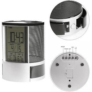 Organizador Bolígrafo Portalápices Reloj Alarma Pantalla Lcd
