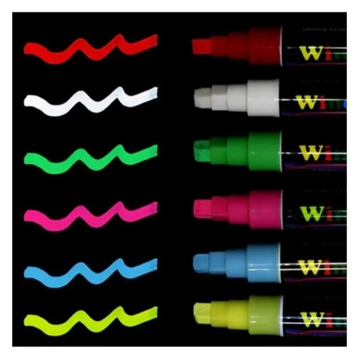 Kit 6 Plumones Tiza Liquida Para Pizarra Led, Vidrio, Fluor 2