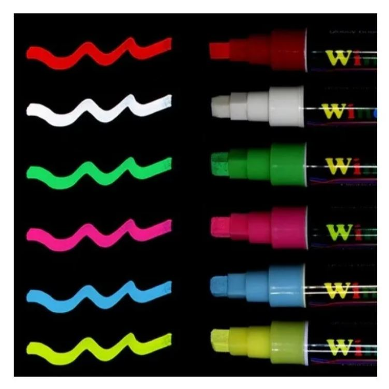 Kit 6 Plumones Tiza Liquida Para Pizarra Led, Vidrio, Fluor 2