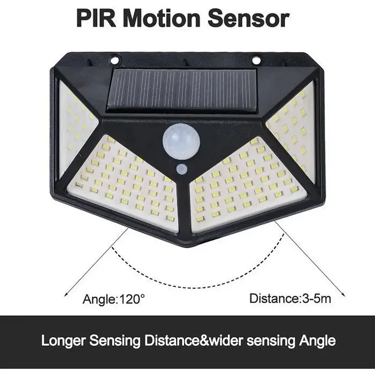 Lampara Solar 100 Led Exterior Sensor De Movimiento 600lm 3