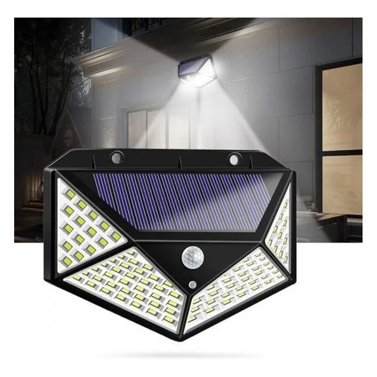 Lámpara Solar 100 Luces Led Exteriores Sensor Movimiento Bk