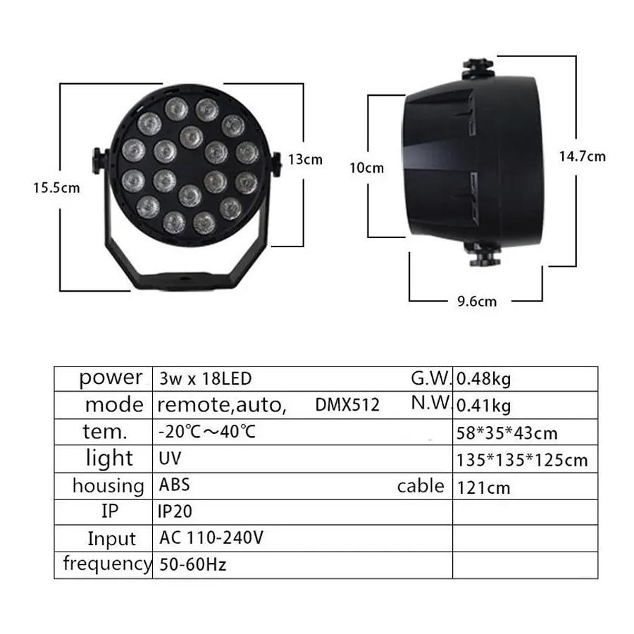 Foco Led Uv 3wx18 Ultravioleta Fiesta Fluor Dmx Control