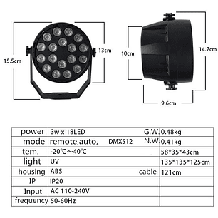 Foco Led Uv 3wx18 Ultravioleta Fiesta Fluor Dmx Control