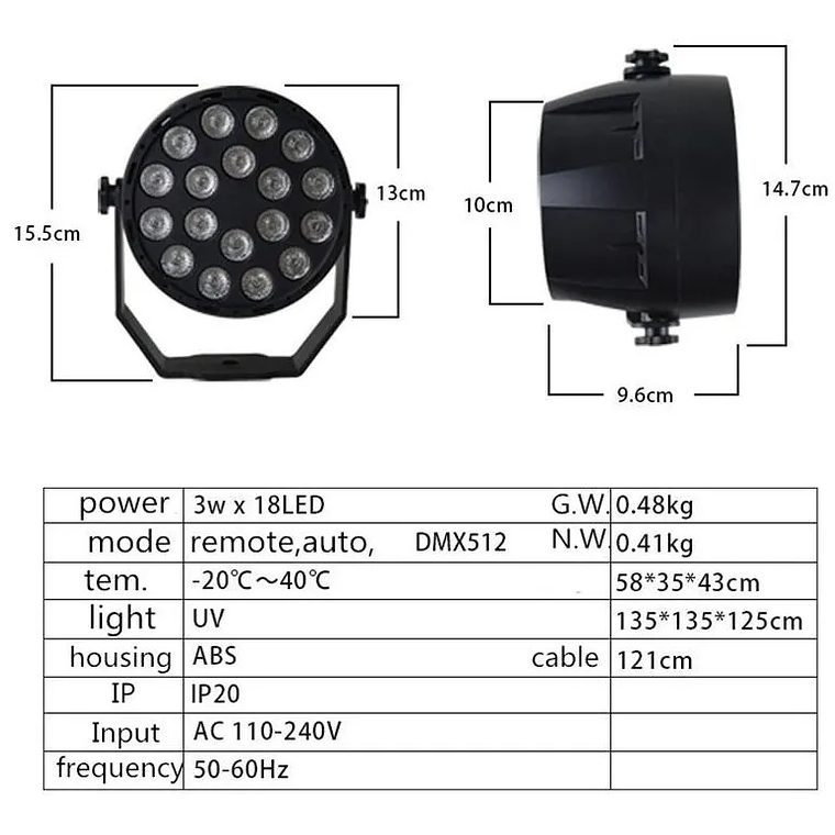 Foco Led Uv 3wx18 Ultravioleta Fiesta Fluor Dmx Control 2