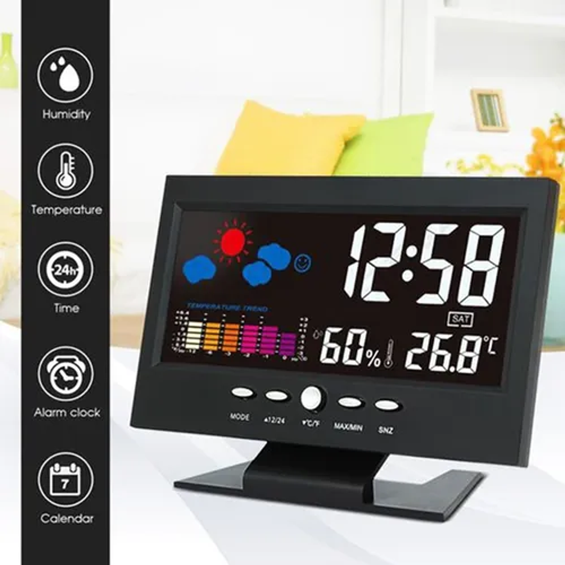Reloj Despertador Lcd A Color Luz Temperatura Cj8082t 1
