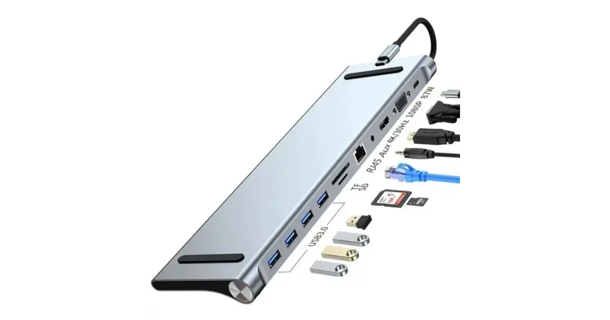 Adaptador Hub 11 En 1 Usb Tipo C Usb-c Hdmi Vga Usb Lan Sd