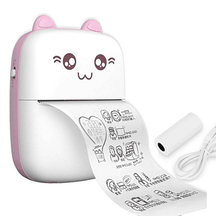 Mini Impresora Térmica Portátil Bluetooth Gatito + 1 Rollo