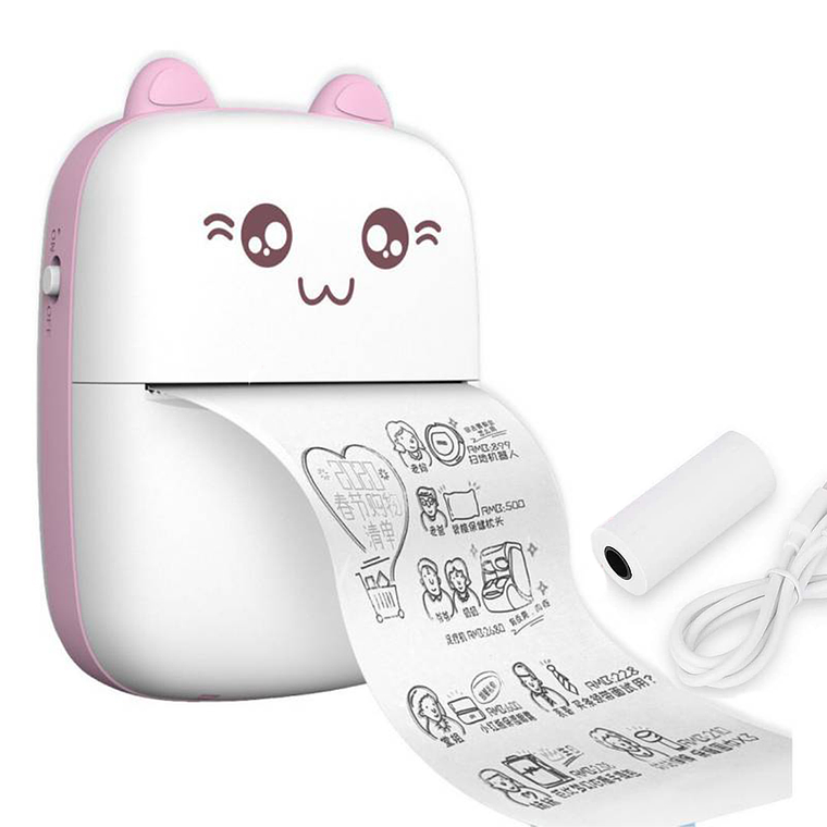 Mini Impresora Térmica Portátil Bluetooth Gatito + 1 Rollo 2