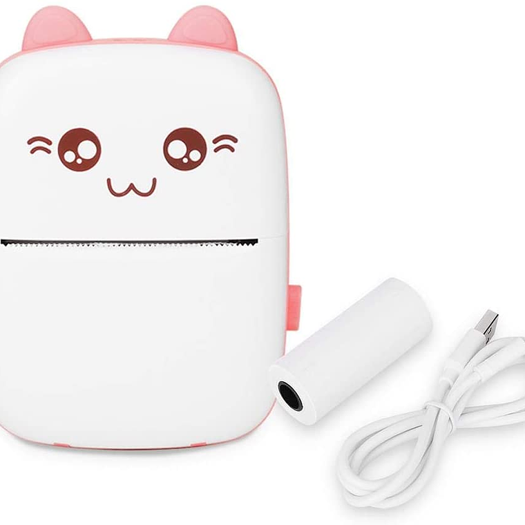 Mini Impresora Térmica Portátil Bluetooth Gatito + 1 Rollo 3