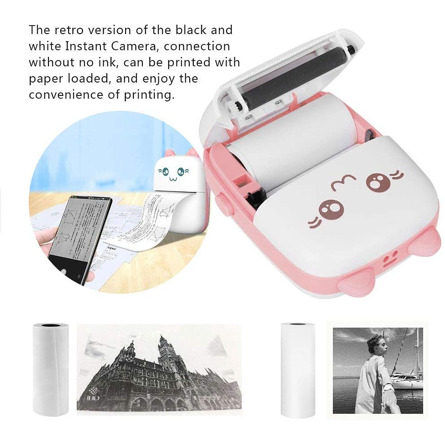 Impresora portátil, mini impresora de bolsillo, mini impresora térmica,  impresora fotográfica inalámbrica Bluetooth BT 4.0 de 200 DPI, impresora