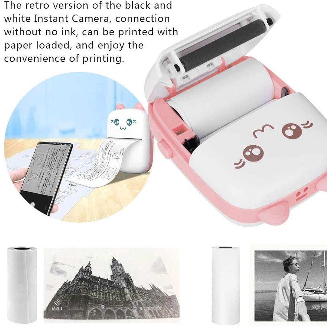 Mini Impresora Térmica Portátil Bluetooth Gatito + 1 Rollo 5