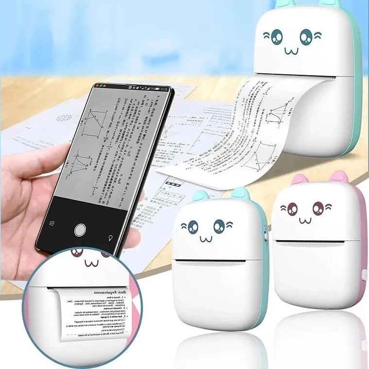Mini Impresora Térmica Portátil Bluetooth Gatito + 1 Rollo 7