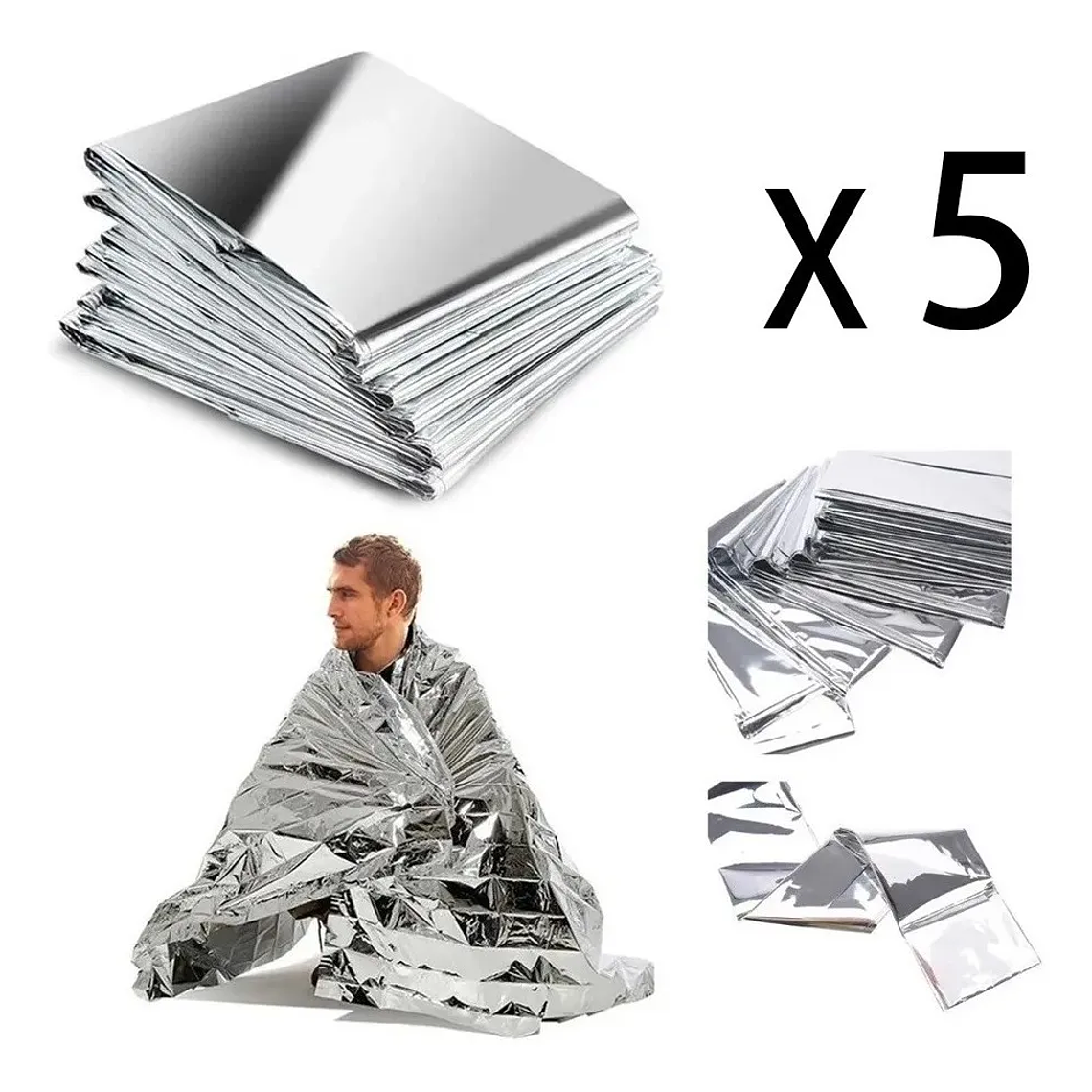 Pack 5 Manta Térmica De Emergencia Trekking Camping 160*210 1
