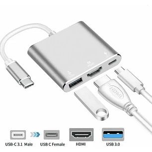 Adaptador Hub 3 En 1 Usb Tipo C A Usb-c Hdmi Usb 3.0 4k