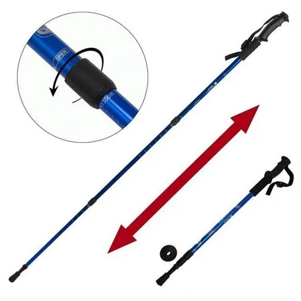 Bastón Trekking, 3 Tramos Mango Recto Antishock 3