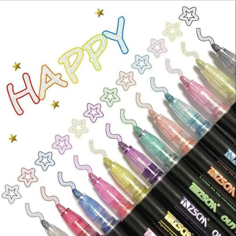 24 Marcadores Rotuladores Mágicos Doble Línea Metalizados 2