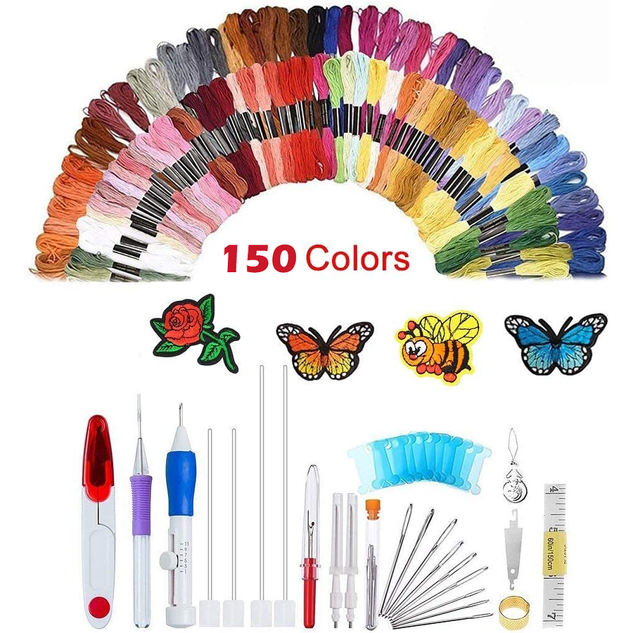 Kit 187 Pcs Aguja Magica E Hilos Para Bordar 150 Colores