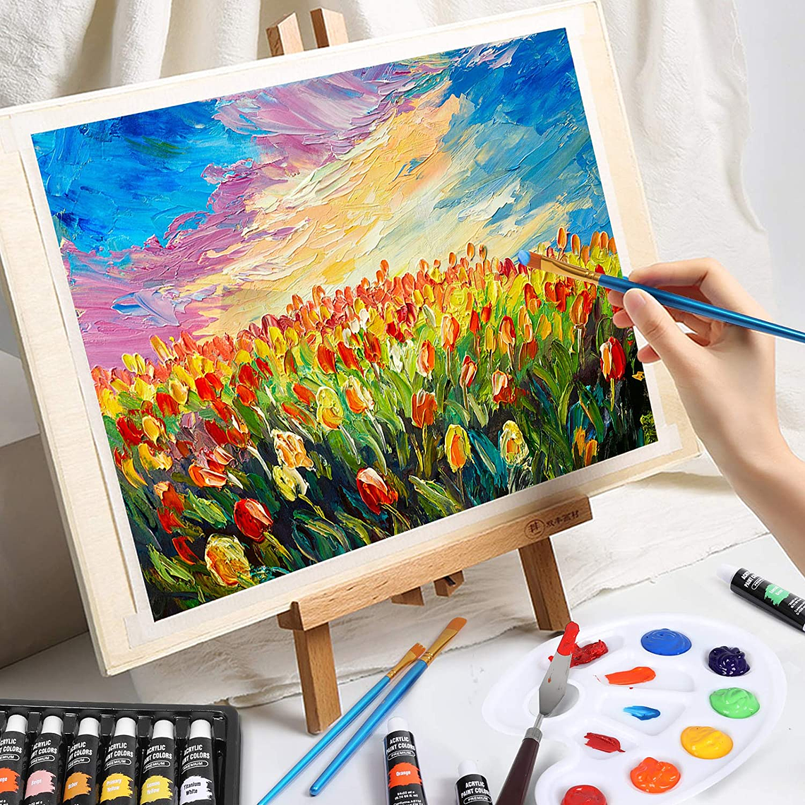 Kit 40pcs Lienzo Pintura Acrilica Bastidor Espatulas Pinceles 2