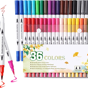 36 Marcadores De Doble Punta Tipo Pincel Colores