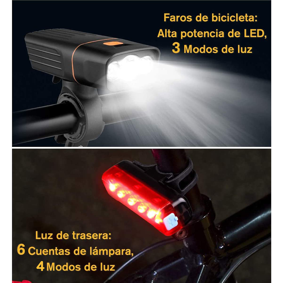 Luz De Bicicleta Q6 2PCS LED Luces Traseras Delanteras USB Carga Faro  Delantero Ciclismo Trasera Linterna Accesorios Lámparas