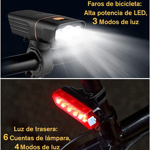 Linterna Led Bicicleta Delantera Y Trasera Usb Recargable