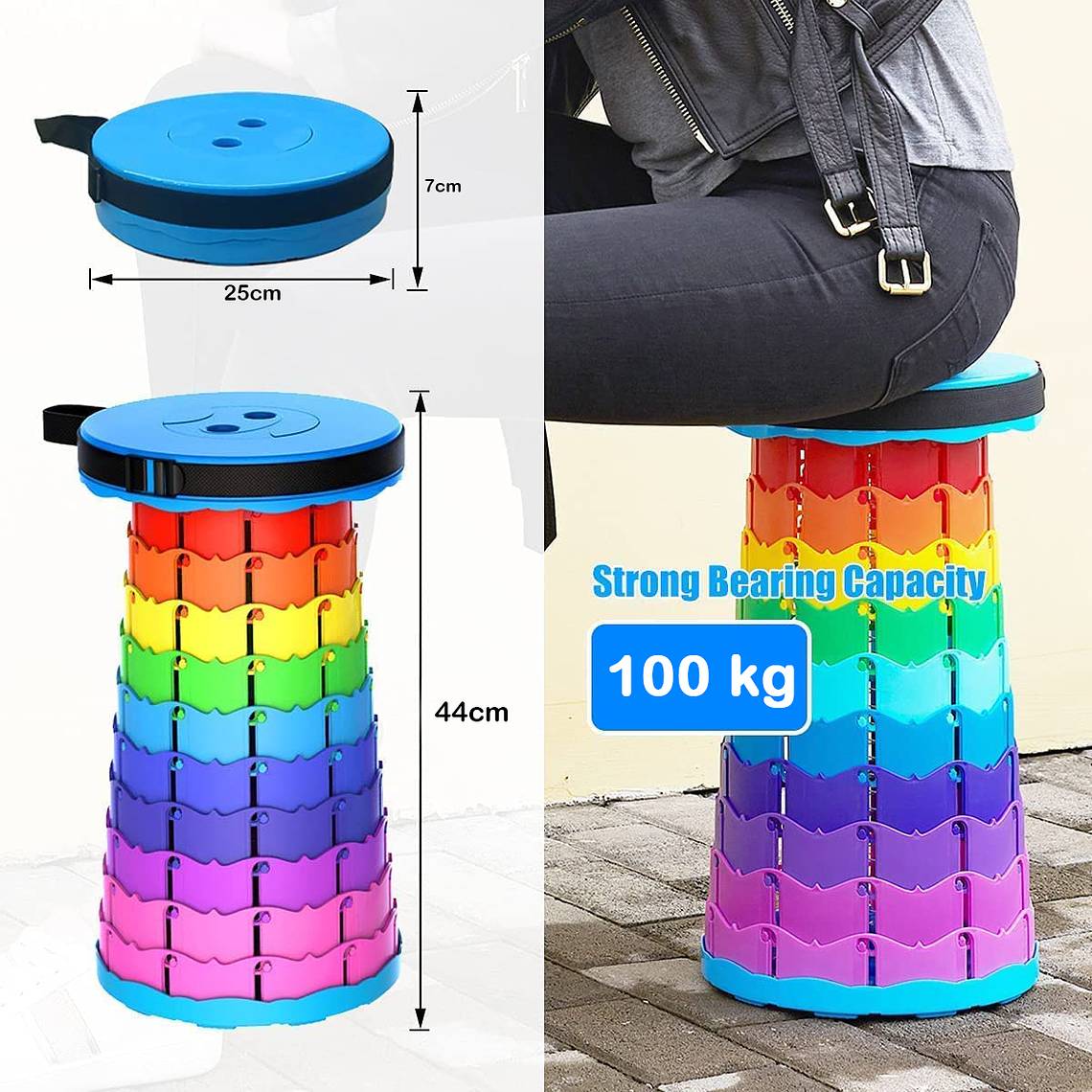 Taburete Plegable Portátil De Plástico Retráctil Silla 3