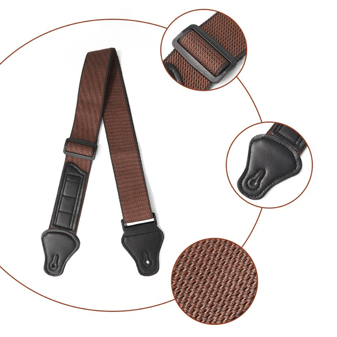Correa Para Guitarra Y Bajo Puntas Cuero + 3 Uñetas 2