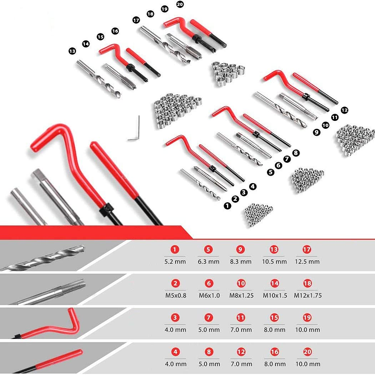 Kit 131 Insertos Helicoil Reparacion Hilos Dañados 3