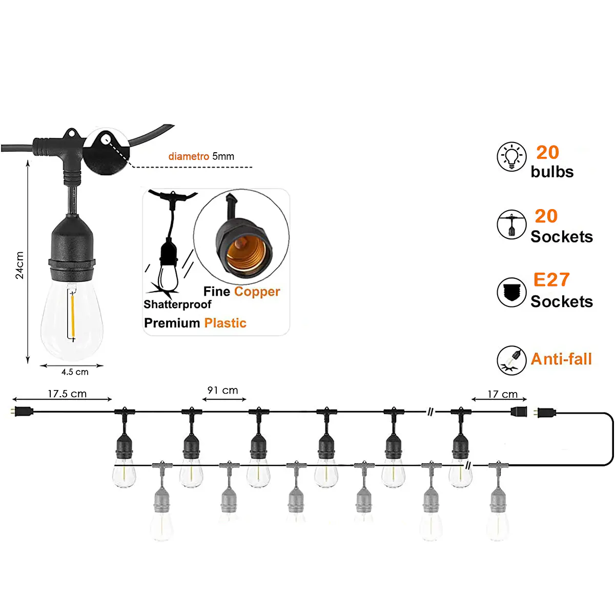 Guirnalda Luces Led 10 Metros Unible Exterior 10 Ampolletas