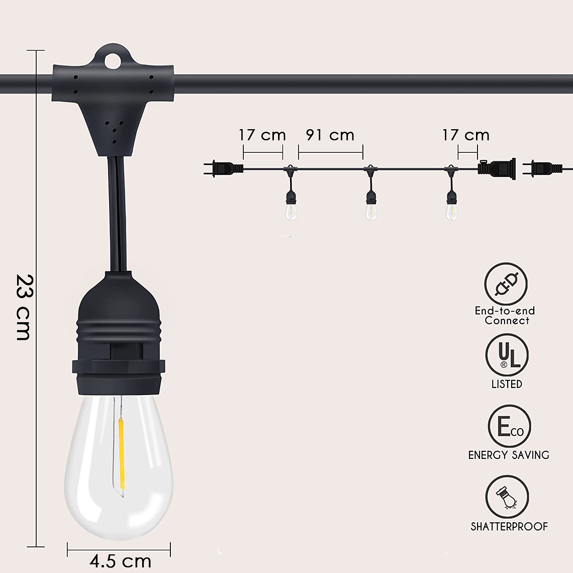 Guirnalda Luces Led 20 Metros Unible Exterior 20 Ampolletas 4