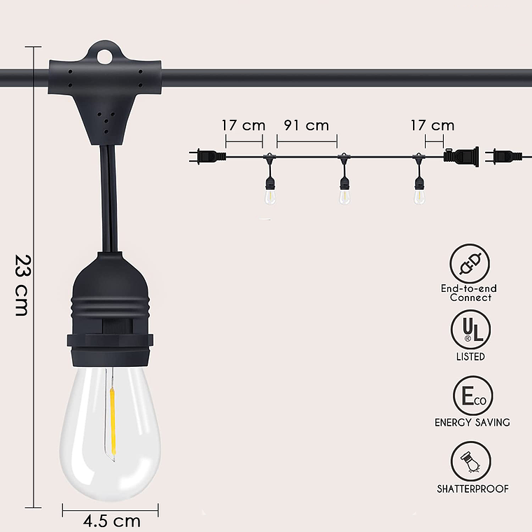 Guirnalda Luces Led 20 Metros Unible Exterior 20 Ampolletas 4