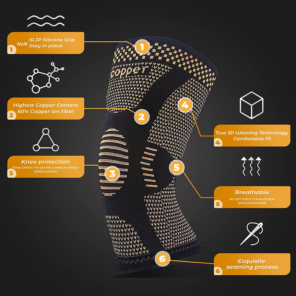 Rodillera Deportiva Ortopédica Soporte Con Fibra De Cobre 4