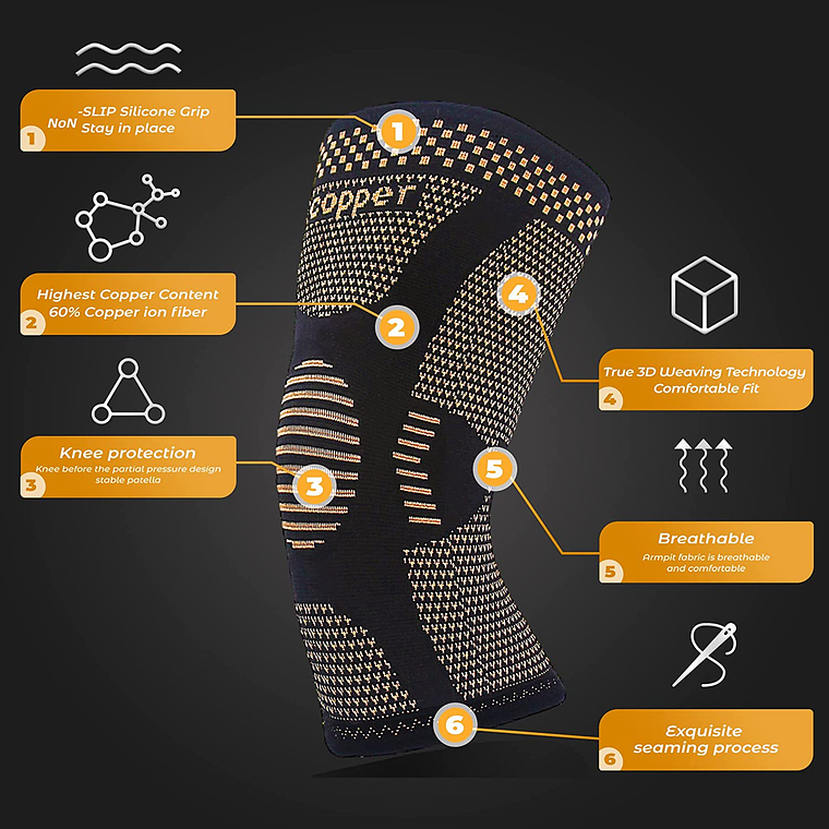 Rodillera Deportiva Ortopédica Soporte Con Fibra De Cobre 4