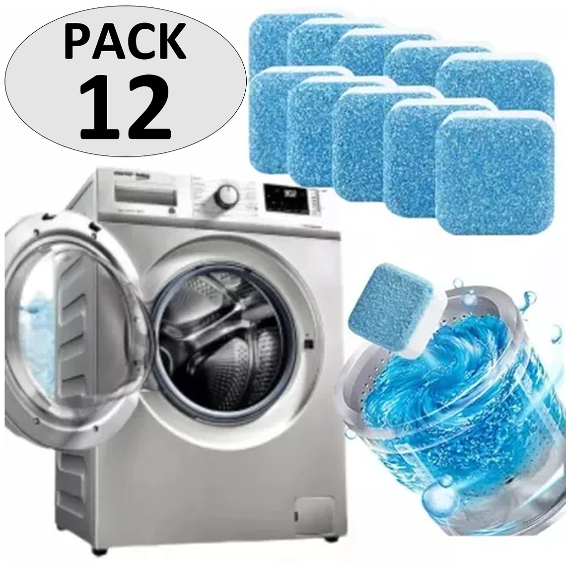Pack 12 Pastillas Efervescentes Limpieza De Máquina Lavadora 1