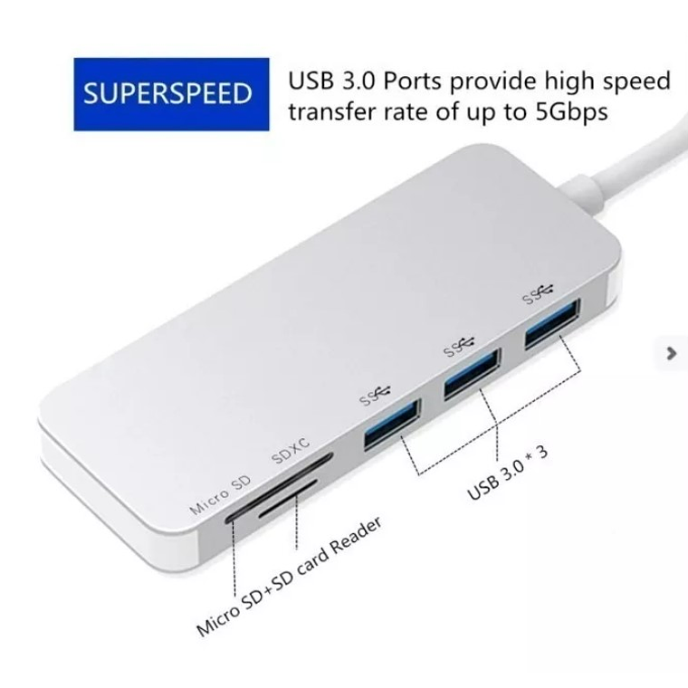 Adaptador Type C Tipo C 3 X Usb 3.0, Tf, Micro Sd 5en1 2