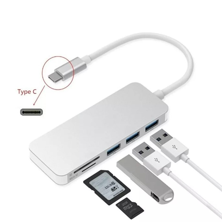 Adaptador Type C Tipo C 3 X Usb 3.0, Tf, Micro Sd 5en1 1