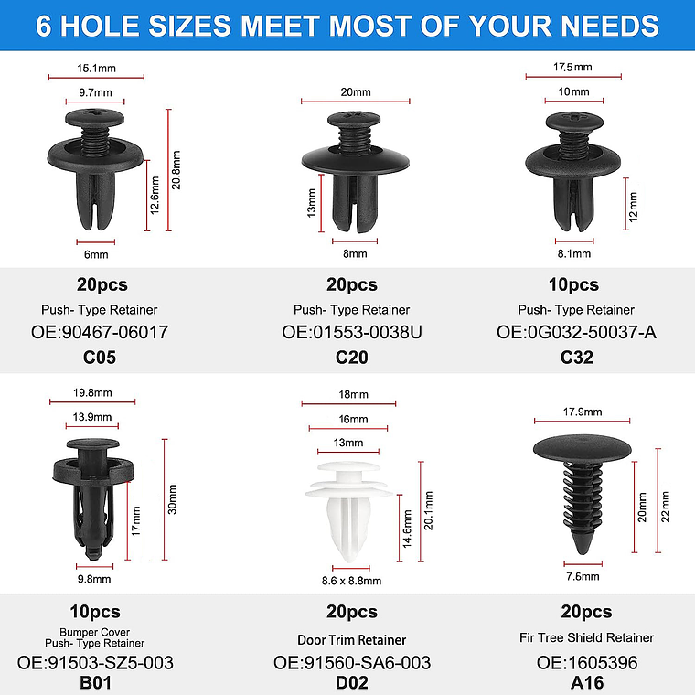 Set Clip Remache Plastico Sujecion Para Coche Broches Autos 4