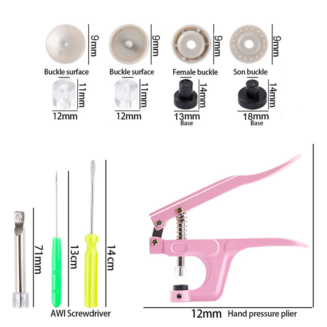 Pinza Remachadora Para Broches Plasticos Snap + 100 Broches 3
