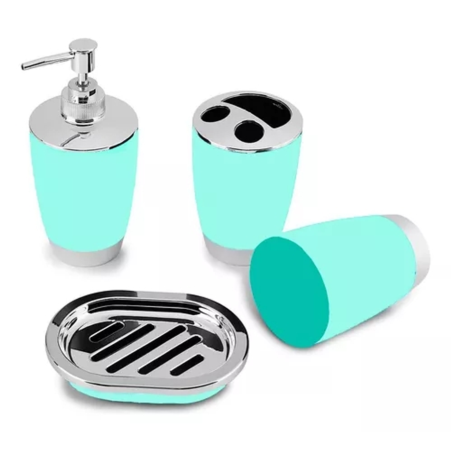 Set Baño Dispensador Jabon + Porta Cepillo Dientes Azul