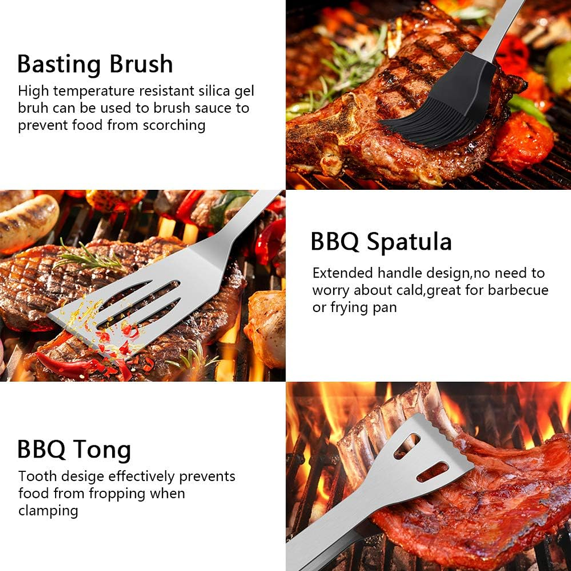 Set Parrillero Asado Barbacoa 5 Pcs En Maleta Kit Parrilla 4