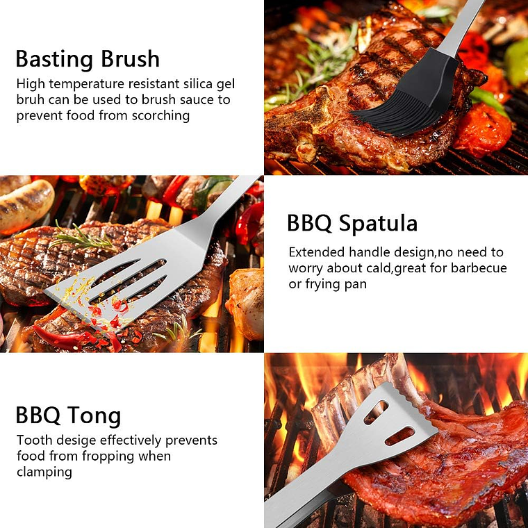 Set Parrillero Asado Barbacoa 5 Pcs En Maleta Kit Parrilla 4
